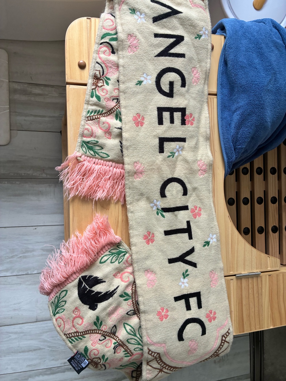 Angel City FV Cream and Pink Floral Knit Scarf